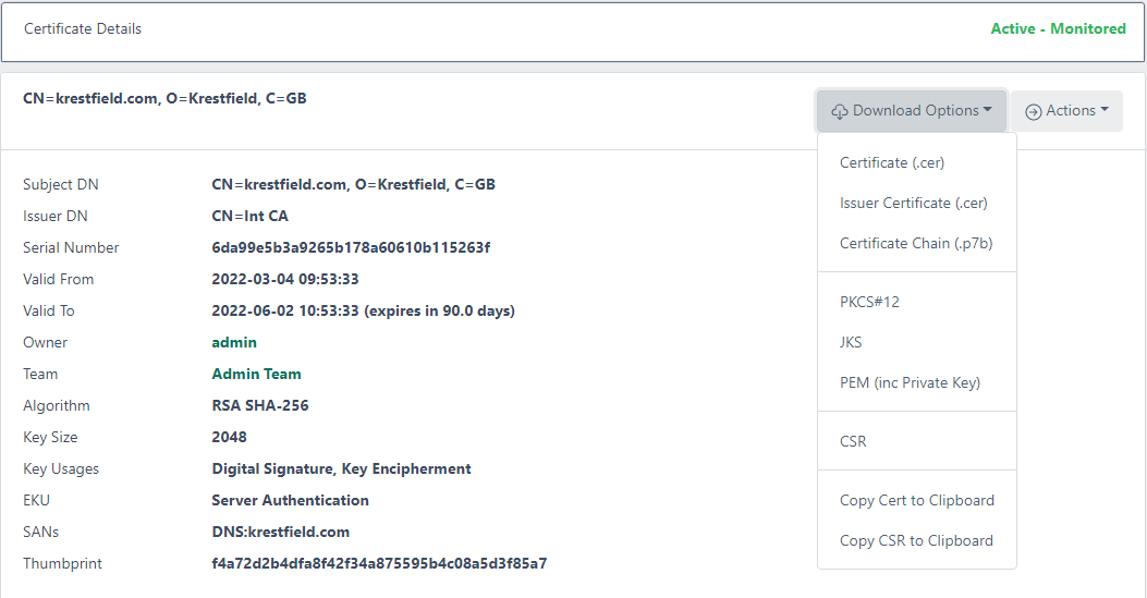 Issuing a Certificate Krestfield Knowledge